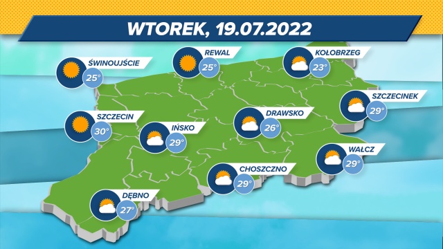 Wtorek upalny, chociaż nad samym morzem trochę niższe temperatury, a w środę będzie jeszcze cieplej.