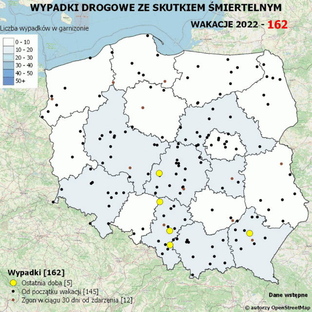 Od początku wakacji 162 wypadki śmiertelne