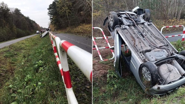 Jedna osoba poszkodowana w dachowaniu pojazdu na odcinku Rogowo-Mrzeżyno w powiecie gryfickim.