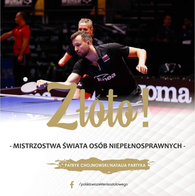 Sukcesy tenisistów stołowych Startu Szczecin. Natalia Partyka i Patryk Chojnowski zdobyli w grze mieszanej złoty medal Mistrzostw Świata w tenisie stołowym osób niepełnosprawnych odbywających się w Granadzie.