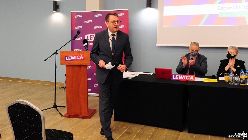Dawid Krystek podczas Kongresu Szczecińskiej Nowej Lewicy został wybrany na czwartą kadencję. Fot. Marcin Kokolus [Radio Szczecin]