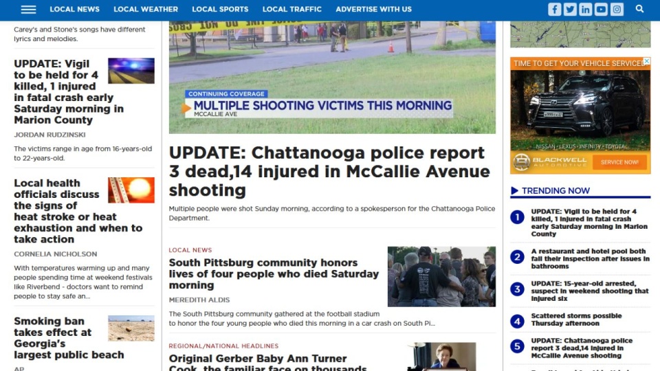 Do zdarzenia doszło nad ranem czasu miejscowego w mieście Chattanooga. źródło: https://www.local3news.com