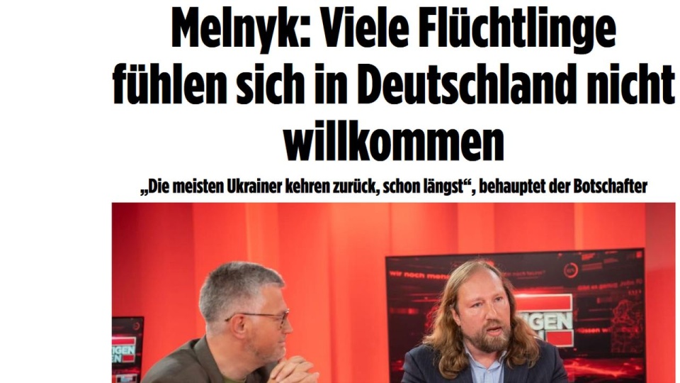 W rozmowie z telewizją dziennika "Bild" Andrij Melnyk powiedział, że często spotyka w Niemczech Ukraińców rozgoryczonych z powodu niechęci, z którą się spotkali. https://www.bild.de
