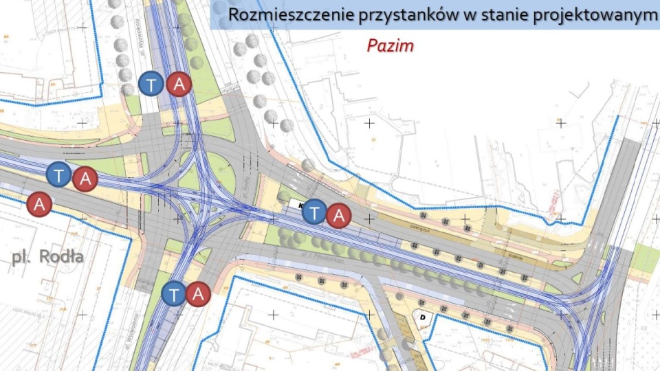 Przystanki na Placu Rodła. Źródło: ZDiTM