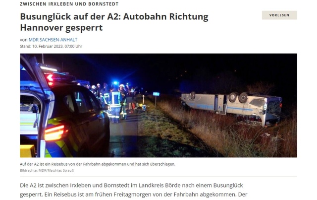 Wypadek polskiego autokaru w Niemczech na autostradzie A2. Do zdarzenia doszło nad ranem, na odcinku między Magdeburgiem a Bornstedt.