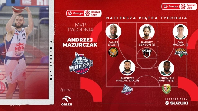 Andrzej Mazurczak z Kinga Szczecin został wybrany MVP 25. tygodnia rozgrywek Energa Basket Ligi w tym sezonie.