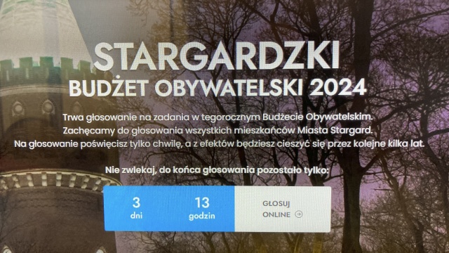 To ostatni dzwonek na oddanie swojego głosu. Tylko do poniedziałku można głosować na projekty w Stargardzkim Budżecie Obywatelskim. Do wyboru jest 40 projektów, łącznie pomysły wybrane do realizacji mogą kosztować nawet ponad dwa miliony złotych.