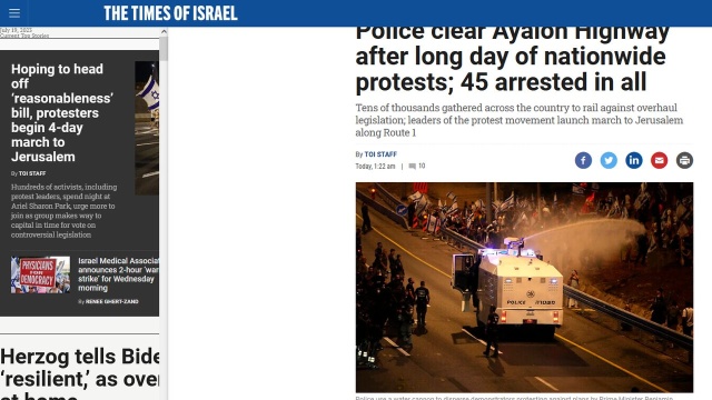 45 osób zatrzymano po gwałtownych protestach w Izraelu. Tysiące osób wychodziły wczoraj na ulice, by sprzeciwić się rządowym planom reformy sądów.