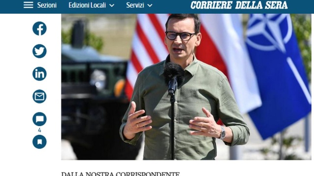 Premier Mateusz Morawiecki w wywiadzie dla włoskiego dziennika Corriere della Sera powiedział, że otwarcie granic i brak skutecznych metod ich obrony, to błąd strategiczny, która zagraża przetrwaniu Unii Europejskiej. Stwierdził, że propozycje Komisji Europejskiej w sprawie migracji nie rozwiązują problemu.