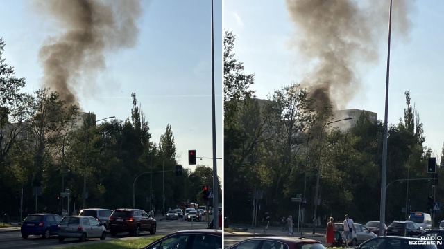 Pożar śmieci na ulicy Emilii Plater w Szczecinie.