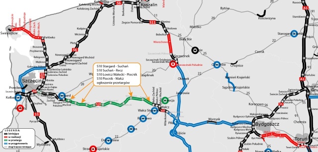 Generalna Dyrekcja Dróg Krajowych i Autostrad w Szczecinie ogłosiła kolejne cztery przetargi na budowę drogi szybkiego ruchu S10.