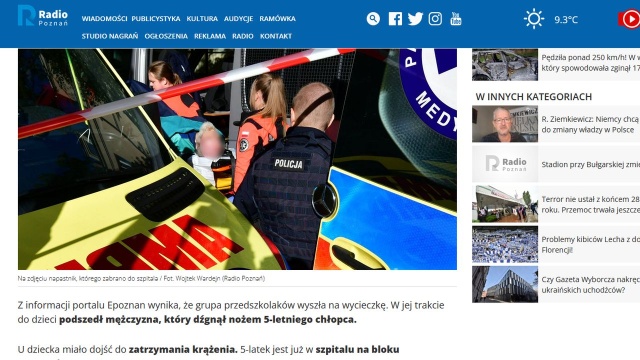 W Poznaniu mężczyzna z nożem zaatakował grupę przedszkolaków będących na spacerze z opiekunkami.