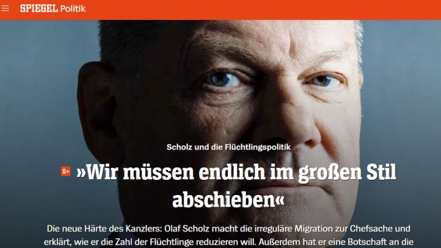 Celem niemieckiego rządu jest trwałe i odczuwalne zmniejszenie liczby osób przybywających do naszego kraju - mówi kanclerz Olaf Scholz na łamach najnowszego wydania tygodnika Der Spiegel.