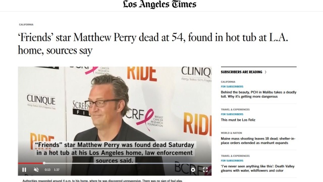 Nie żyje gwiazdor serialu Przyjaciele - Matthew Perry zmarł w wieku 54 lat. Jak informują amerykańskie media został odnaleziony w swoim domu w Los Angeles. Policja wyjaśnia okoliczności śmierci.