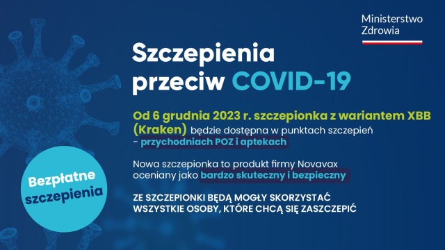 Od 6 grudnia będzie dostępna w Polsce szczepionka dopasowana do obecnie dominującego wariantu wirusa Covid-19 dla wszystkich osób od 12 roku życia, które będą chciały się zaszczepić. Jest to kontynuacja szczepień wykonywanych w ramach Narodowego Programu.