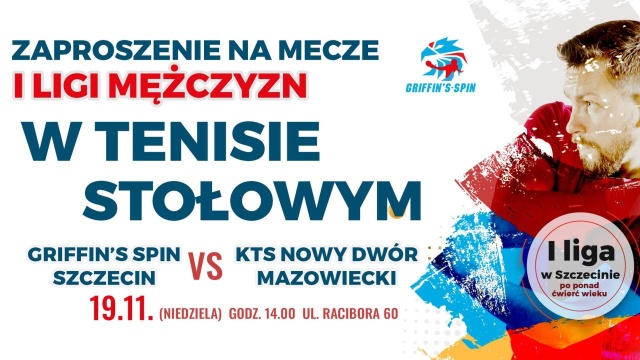 KTS Nowy Dwór Mazowiecki będzie kolejnym rywalem tenisistów stołowych Griffin039s Spin Szczecin w w rozgrywkach o mistrzostwo I ligi mężczyzn.