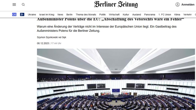 Szynkowski vel Sęk dla Berliner Zeitung o zmianach traktatów UE