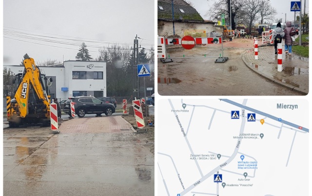 Budowa wyniesionych przejść dla pieszych w rejonie szkoły podstawowej ruszyła w Mierzynie - to w ramach projektu Bezpieczny pieszy.