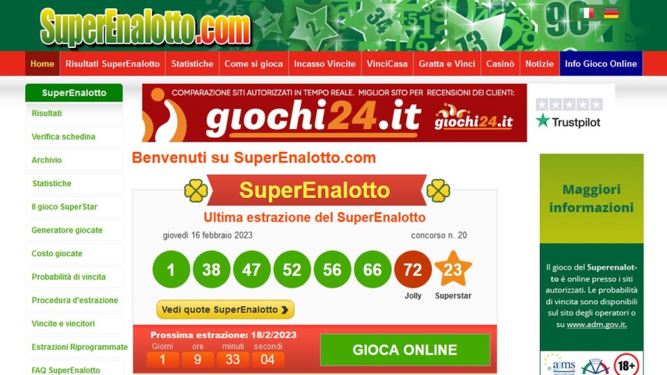 Superenalotto to najpopularniejsza gra liczbowa we Włoszech. źródło: https://www.superenalotto.com/