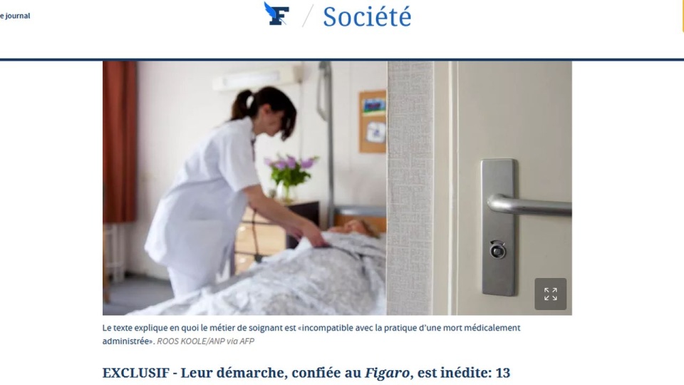 Pod apelem opublikowanym w "Le Figaro" podpisało się 13 organizacji zrzeszających około 800 tysięcy pracowników służby zdrowia. źródło: https://www.lefigaro.fr/actualite-france/le-cri-d-alarme-des-soignants-qui-refusent-l-euthanasie-20230216