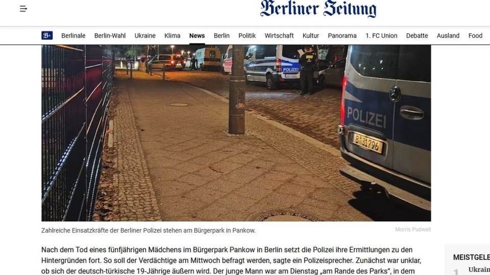 Policja wyjaśnia okoliczności zdarzenia. źródło: https://www.berliner-zeitung.de/news/berlin-polizei-sucht-mit-grossaufgebot-nach-4-jaehrigem-maedchen-li.320342