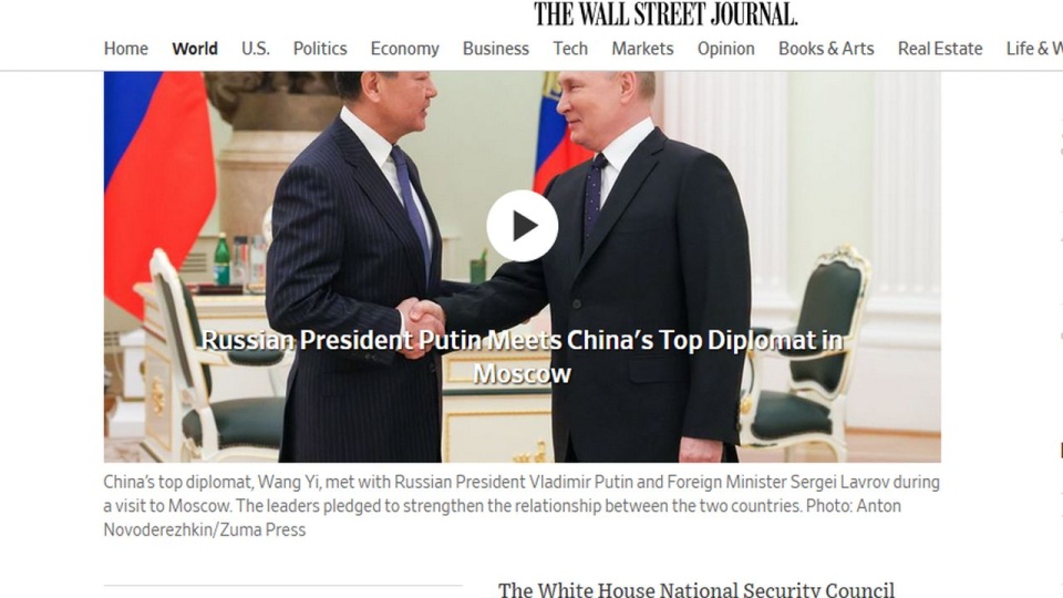 Według informatorów The Wall Street Journal amerykańskie władze mają informacje dotyczące chińskich planów przekazania Rosji informacji wywiadowczych oraz uzbrojenia. źródło: https://www.wsj.com