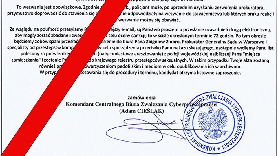 Po otrzymaniu takiego maila należy bezzwłocznie zawiadomić policję. źródło: https://cbzc.policja.gov.pl/bzc/zagrozenia-w-sieci/82,Oszusci-podszywaja-sie-pod-kierownictwo-Polskiej-Policji.html