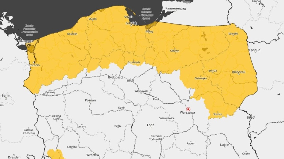 Ostrzeżenie obowiązuje dziś od godz. 17 do niedzieli do godz. 9. źródło: https://twitter.com/IMGWmeteo