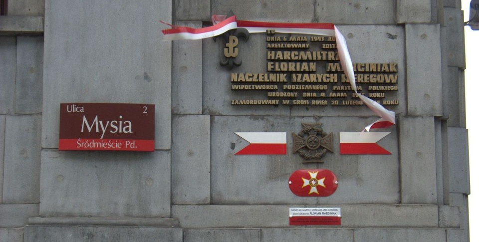 Florian Marciniak – informacja przy ul. Mysiej w Warszawie. źródło: wikipedia.pl