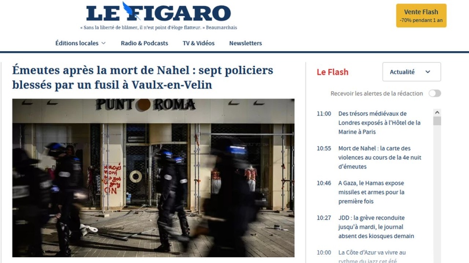 Francuskie Ministerstwo Spraw Wewnętrznych wysłało do tłumienia demonstracji 45 tysięcy policjantów wspieranych przez lekko uzbrojone pojazdy opancerzone. źródło: https://www.lefigaro.fr