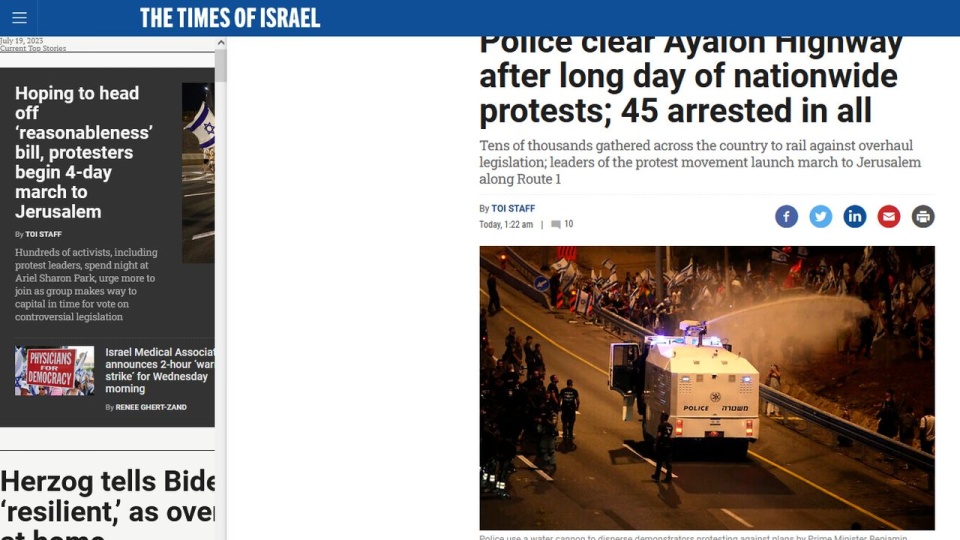 Zmianom w sądownictwie sprzeciwia się ponad połowa społeczeństwa w Izraelu. https://www.timesofisrael.com