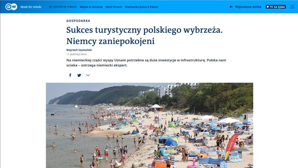 Niemcy zmagają się ze stagnacją, spadkiem liczby turystów przybywających na Uznam, podczas gdy Świnoujście i inne miejscowości w Polsce przeżywają turystyczny boom. źródło: https://www.dw.com/pl/sukces-turystyczny-polskiego-wybrze%C5%BCa-niemcy-zaniepokojeni/a-66277718?fbclid=IwAR2OsuTiVLi13kMlc-no16v1dyRKy8RXkTP3BI4te1CEaJ8Rdny4kAUAVEA
