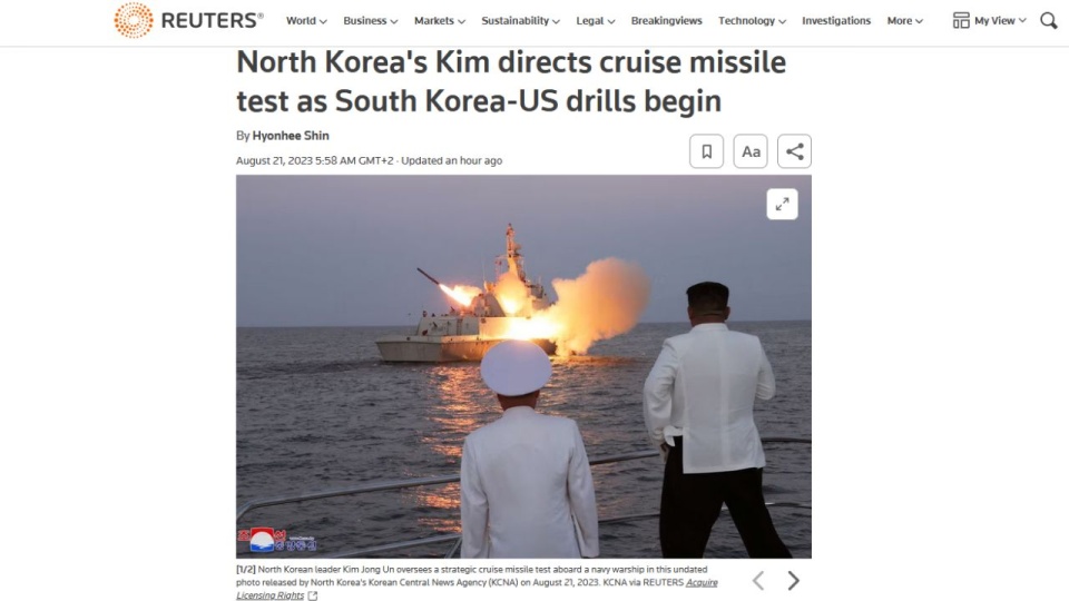 Kim Dzong Un odwiedził flotę marynarki na wschodnim wybrzeżu kraju, by sprawdzić funkcję bojową okrętu i jego systemu rakietowego. źródło: https://www.reuters.com