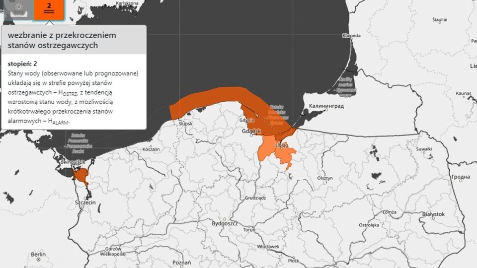 Ostrzeżenia na Wybrzeżu, Żuławach i Zalewie Wiślanym będą obowiązywały do jutra do godziny 10.00, natomiast na Zalewie Szczecińskim - do jutra do 12.00. źródło: https://twitter.com/IMGWmeteo