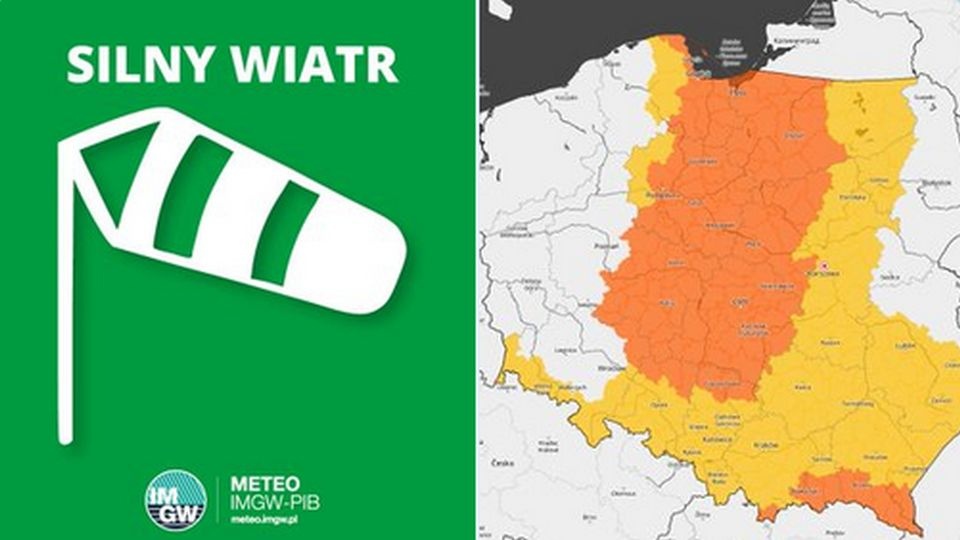 Najsilniejsze porywy wystąpią w centrum i na północy. źródło: https://twitter.com/IMGWmeteo