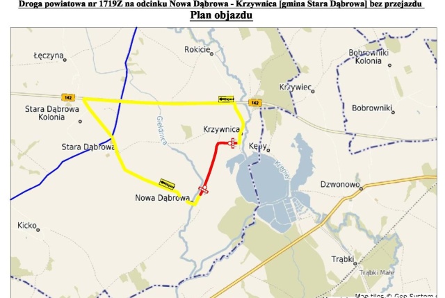 Wzbierająca rzeka Krąpiel zalała drogę powiatową z Nowej Dąbrowy do Krzywnicy. W tej sytuacji, Zarząd Dróg Powiatowych zamknął odcinek drogi zlokalizowanej na terenie Gminy Stara Dąbrowa.