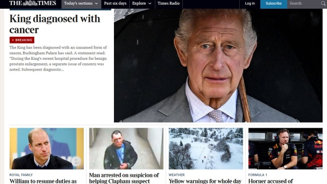 Król Karol III ma nowotwór - poinformował Buckingham Palace. Został wykryty podczas niedawnego pobytu w szpitalu, gdzie monarcha przeszedł zabieg powiększonej prostaty.