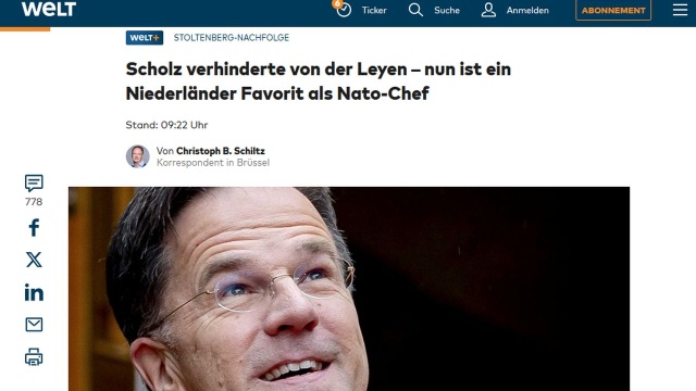 Ursula von der Leyen miała zostać sekretarzem generalnym NATO, ale jej kandydaturę zablokował kanclerz Niemiec Olaf Scholz - tak twierdzi gazeta die Welt. Dzisiaj Ursula von der Leyen i Mark Rutte, który jest obecnie głównym kandydatem do szefowania Sojuszowi, wzięli udział w jednym panelu - o europejskiej obronności.