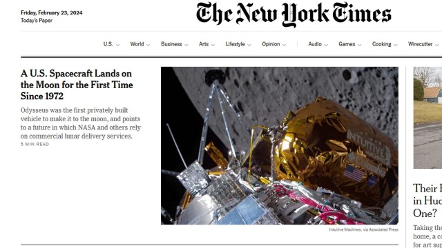 Lądowanie Odyseusza na Księżycu zakończyło się sukcesem - pomimo problemów technicznych amerykańska sonda z małym opóźnieniem dotarła na powierzchnię Srebrnego Globu.