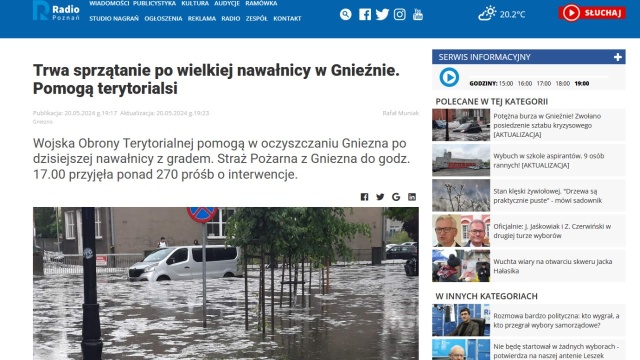 Wojska Obrony Terytorialnej pomogą w oczyszczaniu Gniezna po dzisiejszej nawałnicy z gradem.