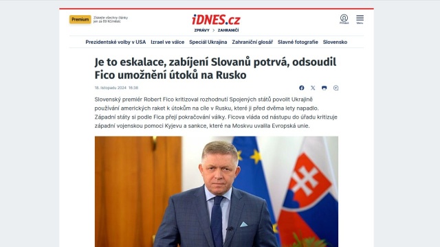 Premier Słowacji Robert Fico skrytykował decyzję Joe Bidena, który - według mediów - zezwolił Ukrainie na używanie amerykańskich rakiet do uderzania na terytorium Rosji.