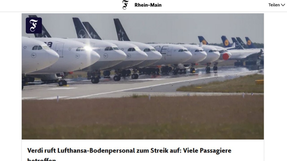 Strajkować będzie personel naziemny, czyli ludzie odpowiedzialni m.in. za odprawę samolotów i pasażerów, obsługę techniczną, transport bagaży. źródło: https://www.faz.net