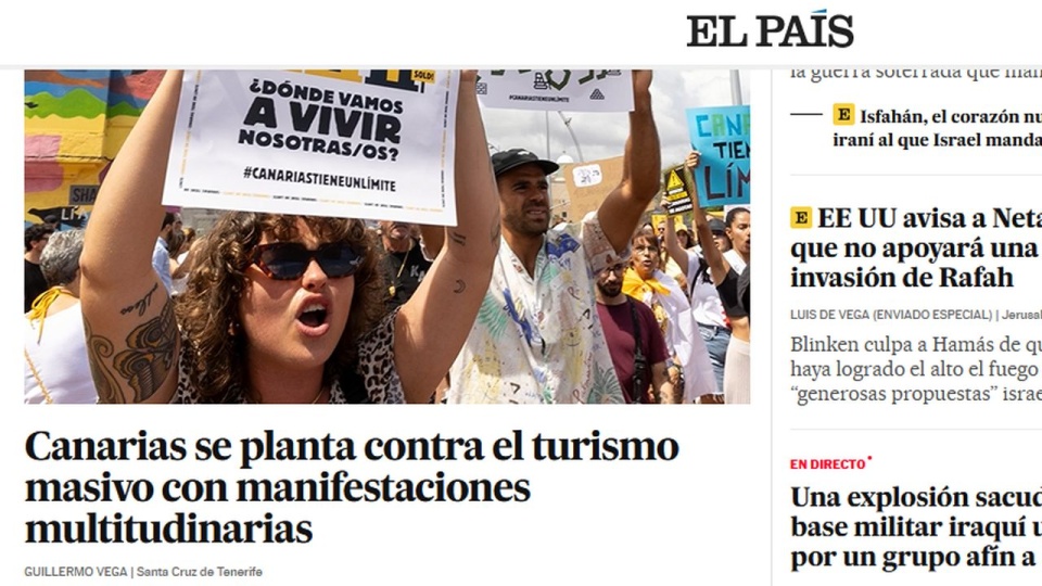 Protestujący sprzeciwiają się budowie nowych obiektów noclegowych dla turystów. źródło: https://elpais.com