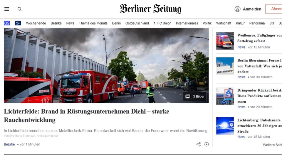 W stolicy Niemiec doszło do niebezpiecznego pożaru. źródło: https://www.berliner-zeitung.de/