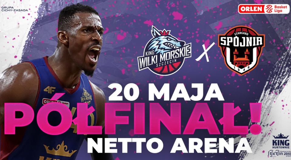 Poniedziałkowy, drugi półfinałowy mecz play-off Mistrzostw Polski koszykarzy Kinga z PGE Spójnią Stargard rozpocznie się o godzinie 20 w hali Netto Arena w Szczecinie. źródło: FB King Wilki Morskie Szczecin SA - https://www.facebook.com/events/404919219181009/?acontext=%7B%22event_action_history%22%3A[%7B%22surface%22%3A%22search%22%7D%2C%7B%22mechanism%22%3A%22surface%22%2C%22surface%22%3A%22groups_highlight_units%22%7D]%2C%22ref_notif_type%22%3Anull%7D