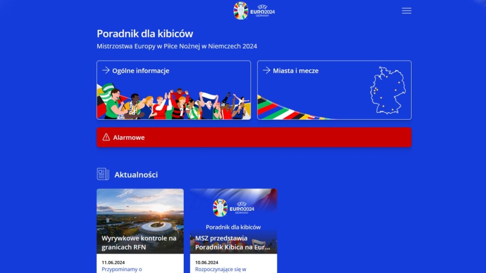 MSZ radzi, by wybierając się na Euro 2024 wziąć pod uwagę, że na polsko-niemieckiej granicy są prowadzone wyrywkowe kontrole, a na autostradach mogą tworzyć się korki. źródło: https://poradnikkibicaeuro24.msz.gov.pl/