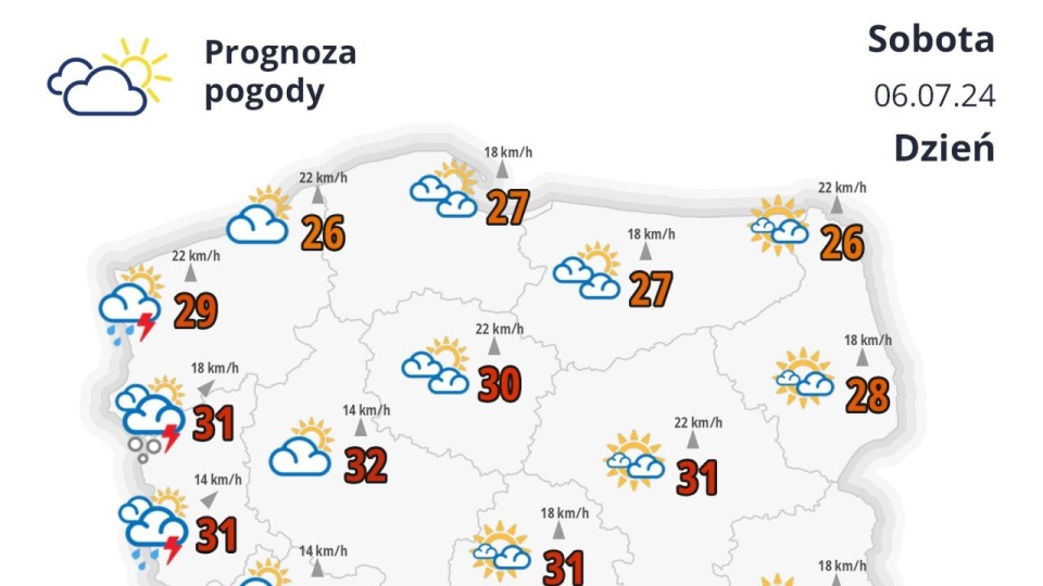 Wieczorem i w nocy na zachodzie kraju będą pojawiały się burze z ulewnym deszczem, gradem i silnym wiatrem w porywach do 100 kilometrów na godzinę. żródło: https://x.com/IMGWmeteo