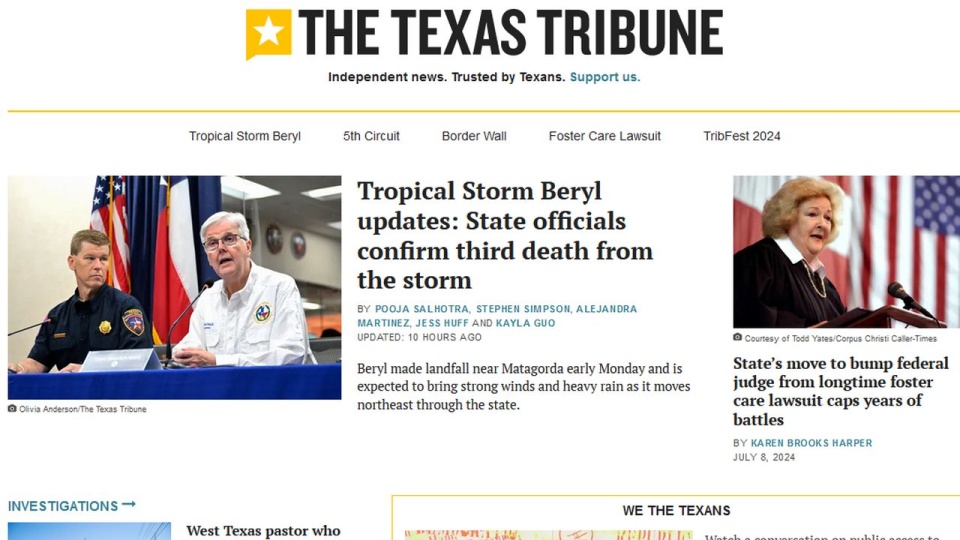 Beryl w najbliższych godzinach nadal będzie powodował powodzie oraz zagrożenie tornadami we wschodnim Teksasie, zachodniej Luizjanie i Arkansas. źródło: https://www.texastribune.org
