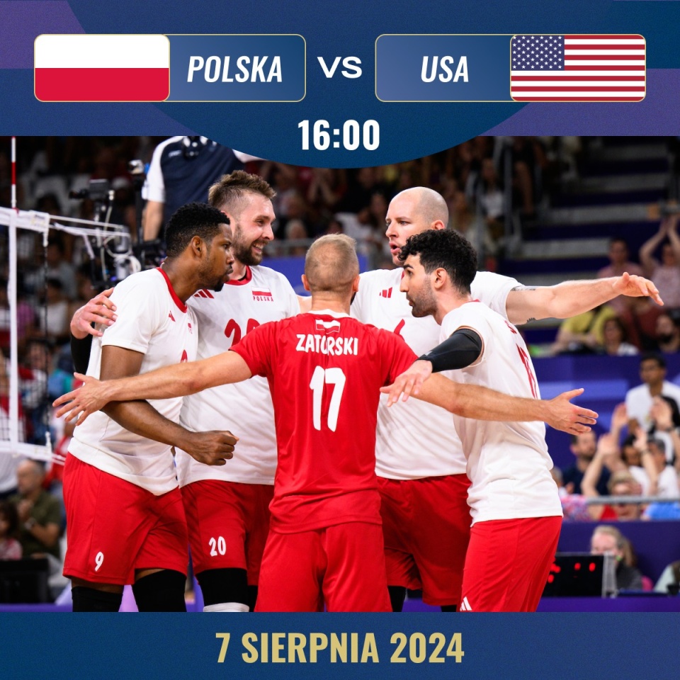 O godz. 16 Polska zmierzy się ze Stanami Zjednoczonymi w półfinale turnieju olimpijskiego siatkarzy w Paryżu. źródło: https://www.facebook.com/PolskaSiatkowkaOfficial