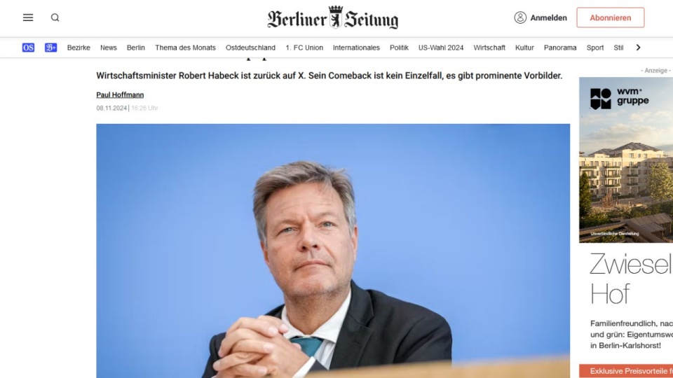 Wicekanclerz Robert Habeck. źródło: https://www.berliner-zeitung.de/politik-gesellschaft/ulf-poschardt-ueber-habecks-twitter-comeback-x-nicht-den-linken-schreihaelsen-und-sozialpopulisten-ueberlassen-li.2270313